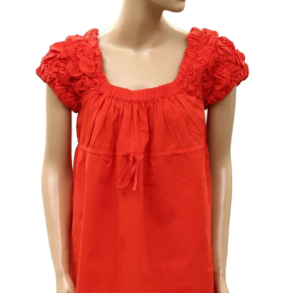 Free People Free Est Flaunt It Mini Dress Ruched Smocked Puff Sleeves L 288774